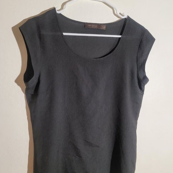 The Limited Black Scoop Crew Neck Short Sleeve Blouse Top sz S GUC Sheer - Picture 4 of 7
